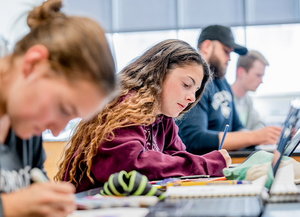 student in college classroom